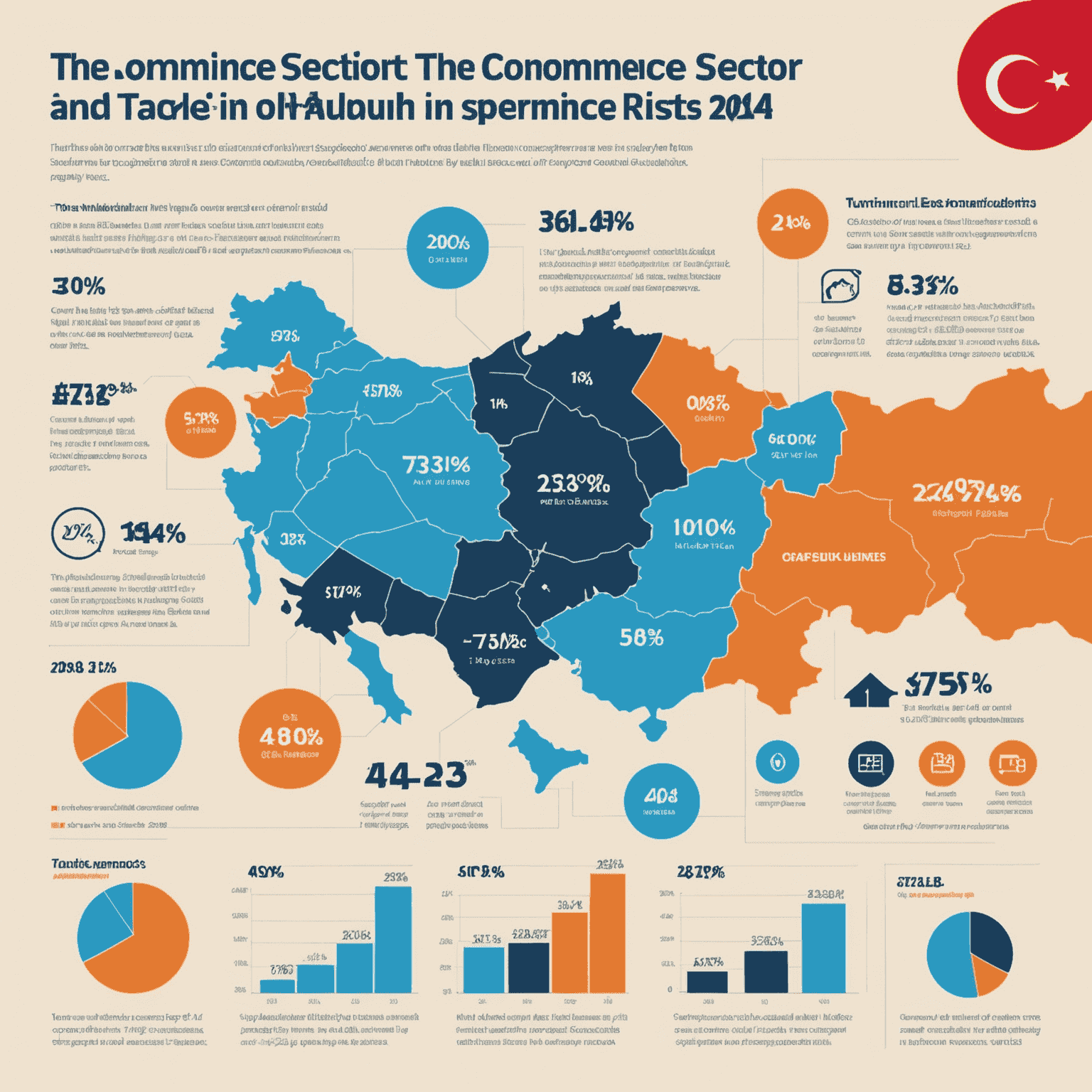 Türkiye'de 2024 yılında e-ticaret sektöründeki son trendleri, istatistikleri ve beklentileri gösteren bir infografik